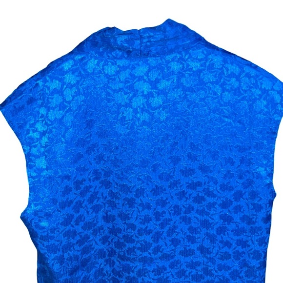 NWT MICHAEL Michael Kors l Fleur Jacquard Sleeveless Silk top PM Grecian Blue - Picture 7 of 15